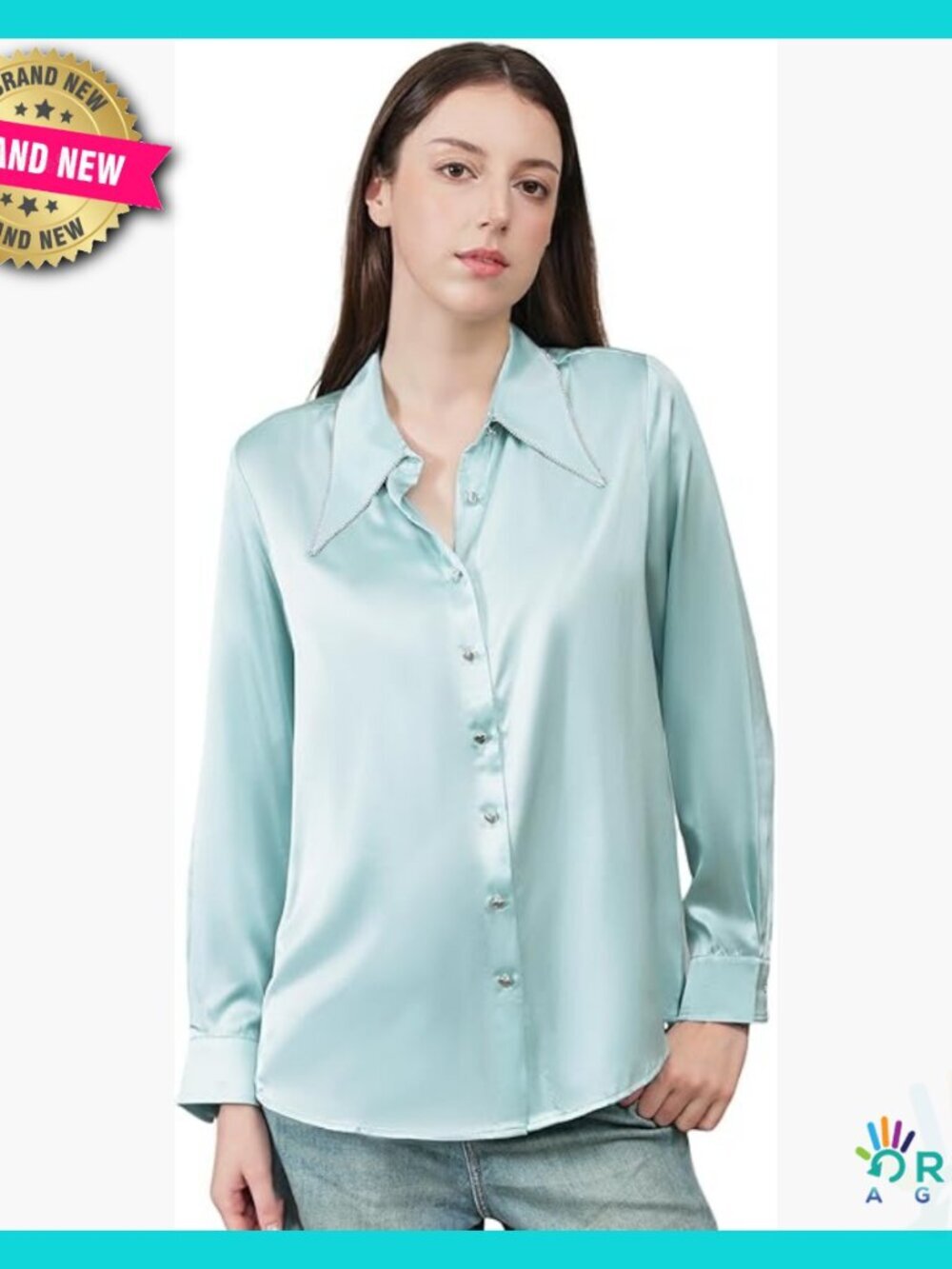 Pure Silk Button Down Blouse Elegant Fitted V-Neck Long Sleeve Classic